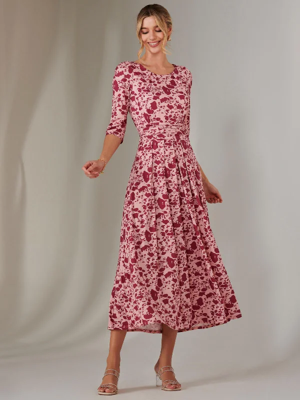 Maxi dress with tulip hem-Goldie 3/4 Sleeve Jersey Maxi Dress, Pink Floral