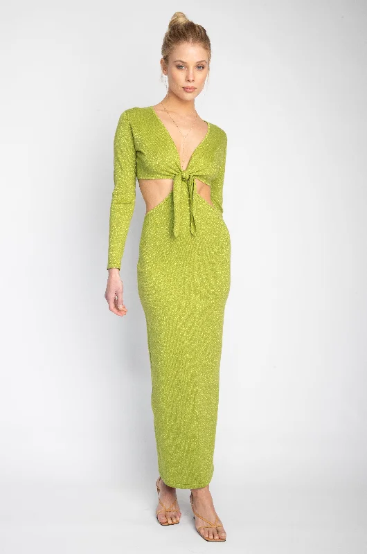 Maxi dress with tie waist-Noelle Knit Maxi in Lime