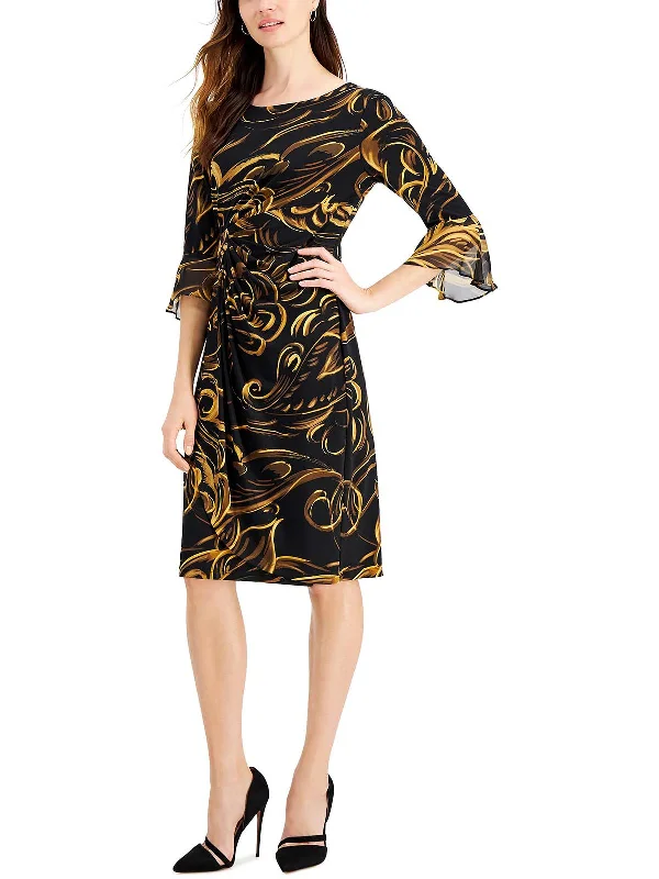 Metallic shimmer midi dress-Womens Printed Midi Shift Dress