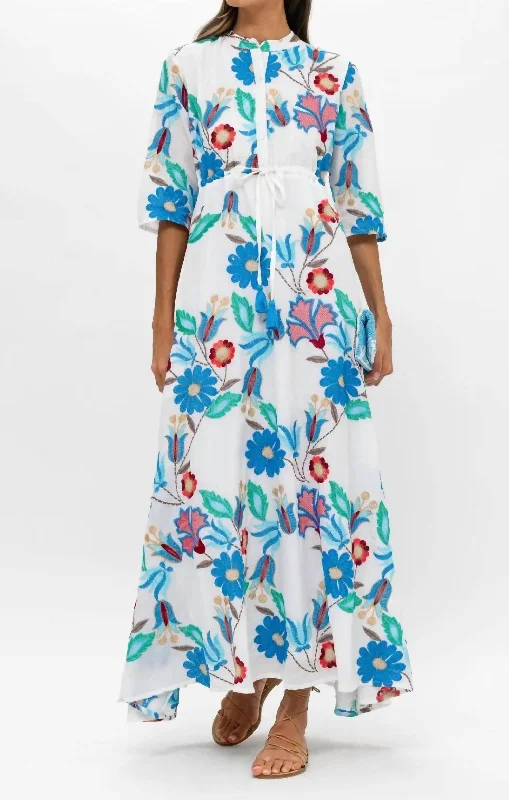 Maxi dress with wrap bodice-Cinched Maxi Shirt Dress In Multi Monet