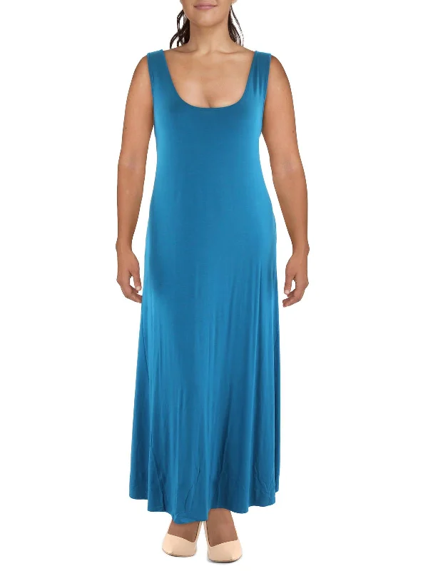 Maxi dress with peplum detail-Plus Womens Sleeveless Long Maxi Dress