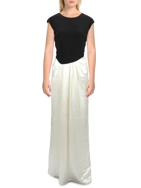 Maxi dress with tie waist-Womens Two Tone Maxi Evening Dress