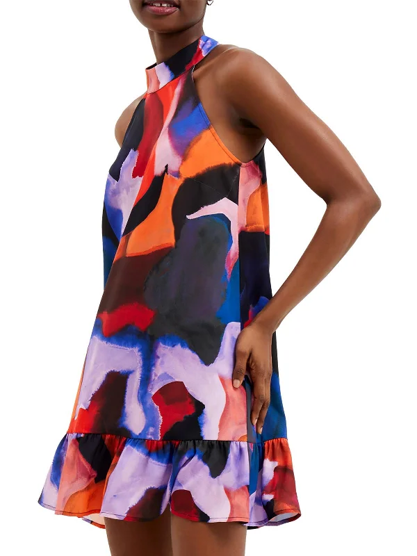 Mini dress with bishop sleeves-Isadora Elitan Womens Printed Mini Halter Dress