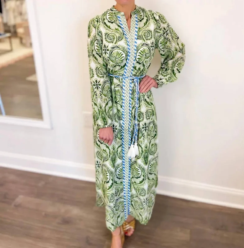 Maxi dress with leaf print-Riley Caftan Maxi In Seaside