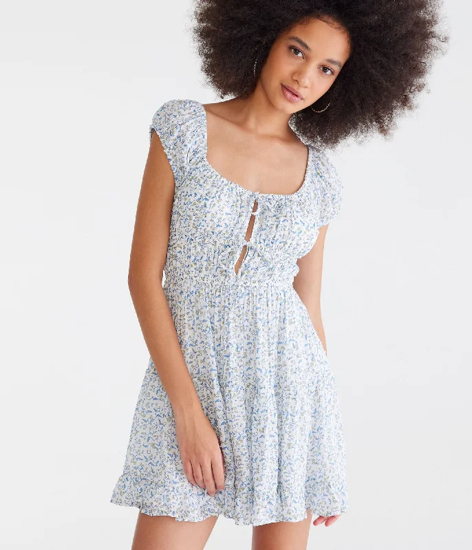 Mini dress with trumpet hem-Aeropostale Floral Scoop-Neck Double-Tie Fit & Flare Dress