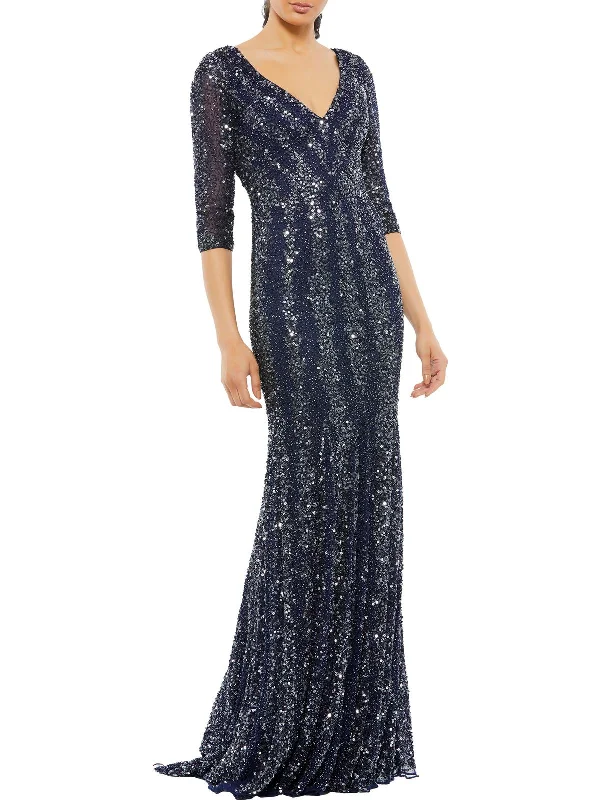 Maxi dress with bold patterns-Womens Sequined Maxi Evening Dress