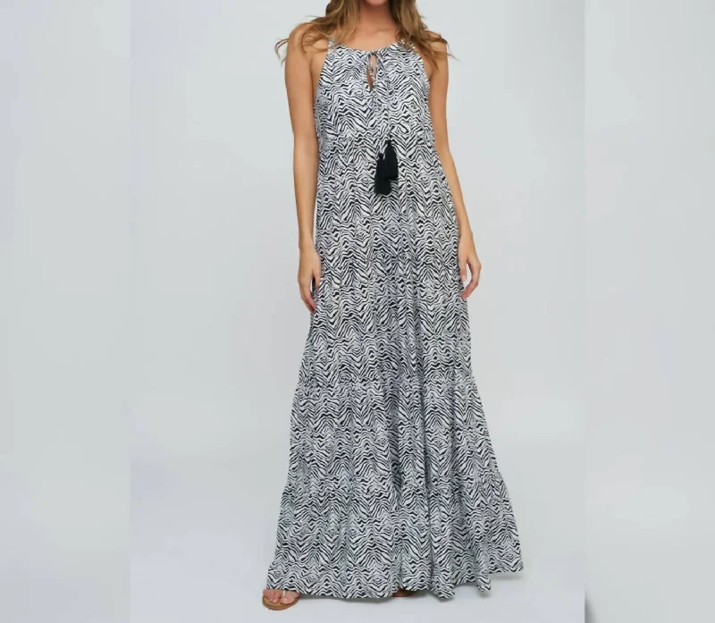 Maxi dress with lace overlay-Safari Maxi Dress In Black And White