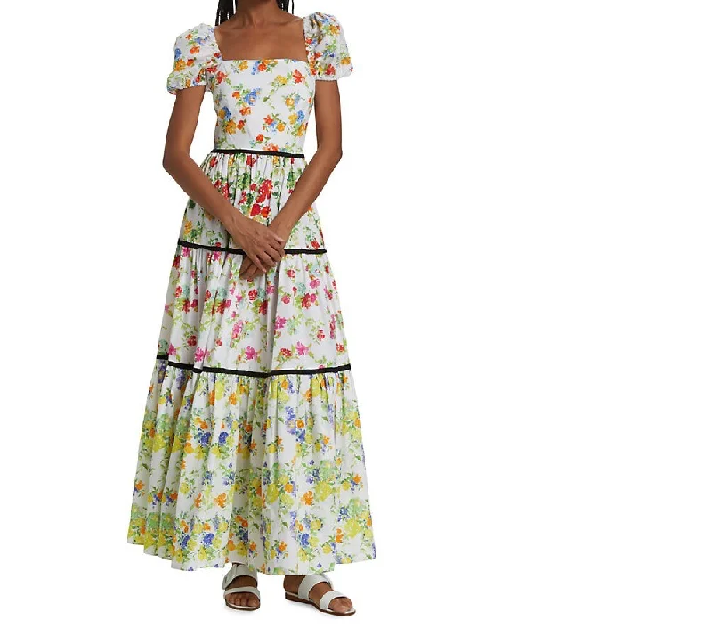 Maxi dress with vibrant colors-CAROLINE CONSTAS Women's Hart Blanc Floral Mix Cotton Maxi Dress