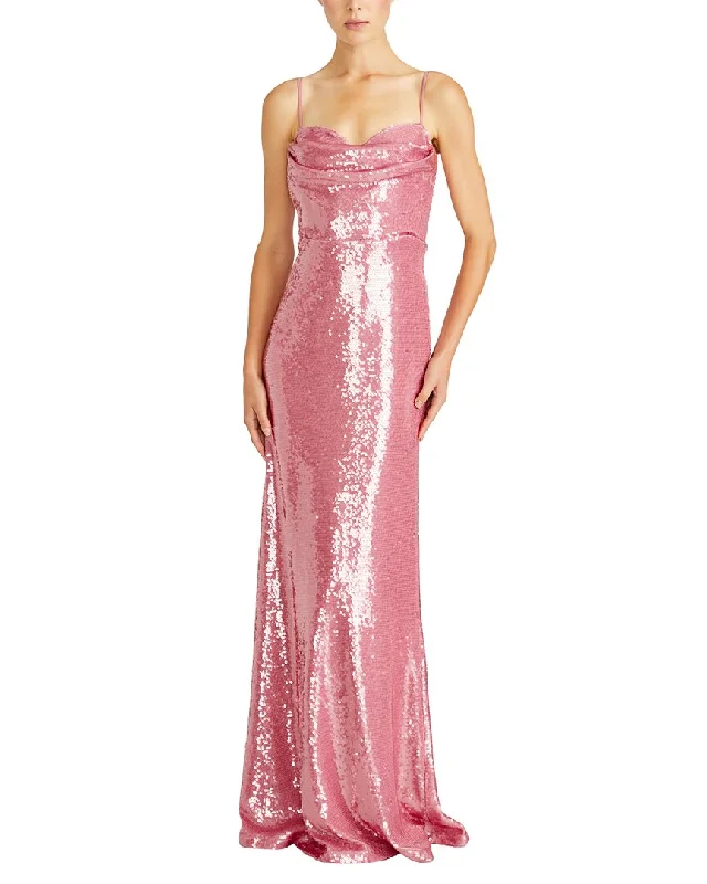 Maxi dress with backless design-ML Monique Lhuillier Marisol Sequins Maxi Dress