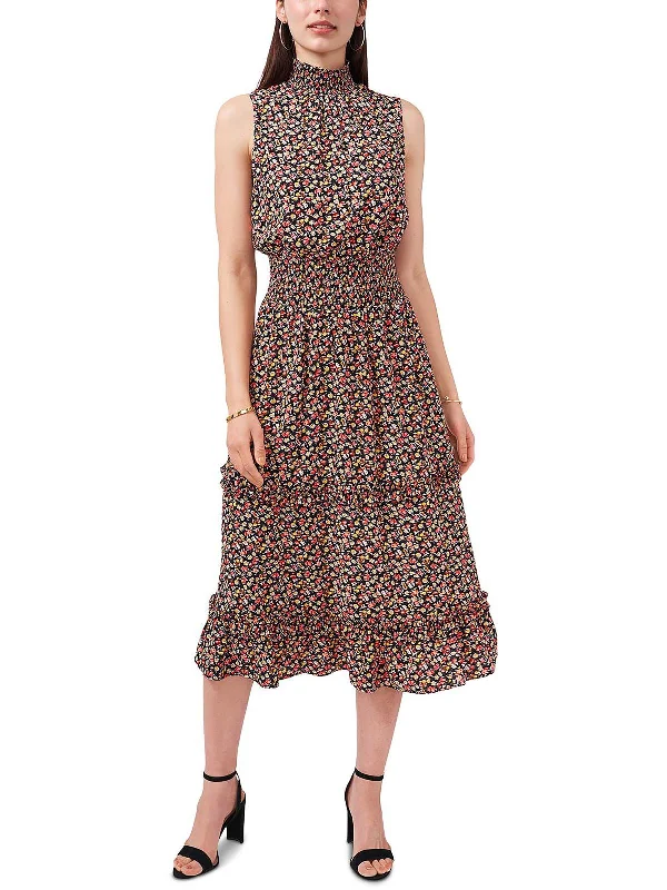 Midi dress with tie-dye print-Womens Floral Print Midi Fit & Flare Dress