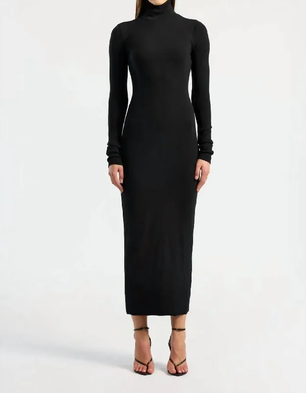 Maxi dress with puffball skirt-Cotton Citizen Verona Turtleneck Maxi Dress In Jet Black