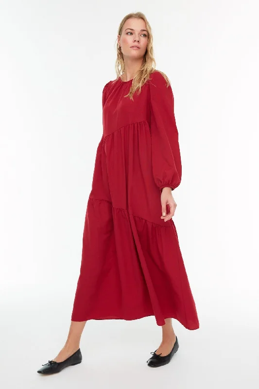 Maxi dress with bold patterns-Claret Red Maxi Woven Dress