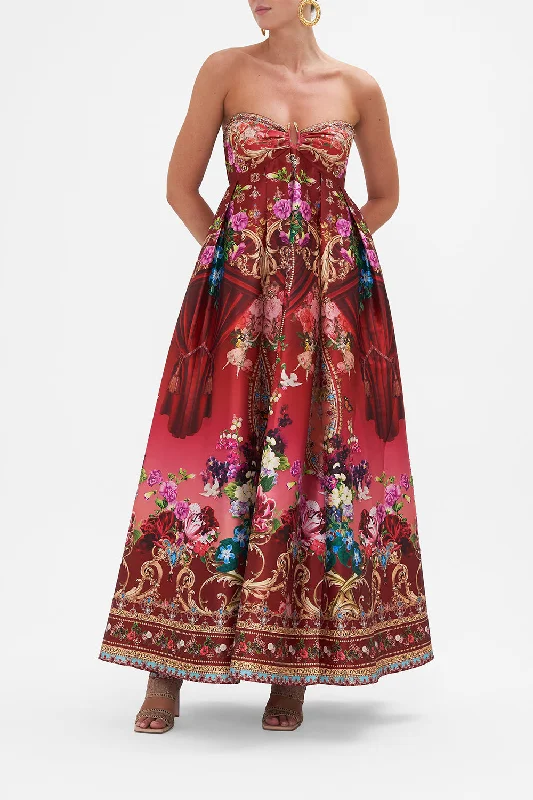 Maxi dress with cap sleeves-STRAPLESS MAXI DRESS RITES OF ROSES