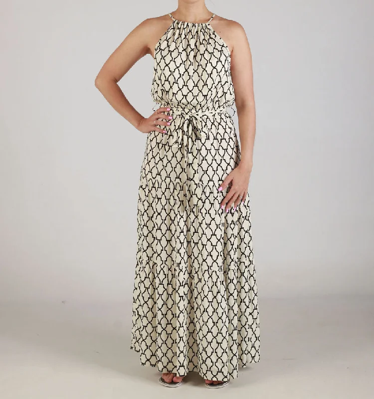 Maxi dress for beach party-HALTER-TIER-MAXI-BLK/CRM