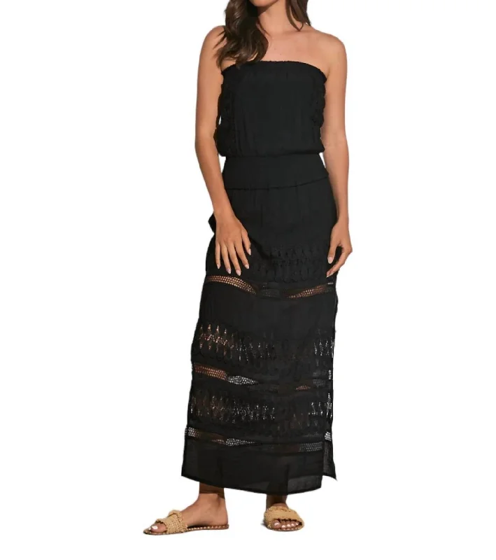 Elegant maxi dress with lace-Wymara Crochet Strapless Maxi Dress In Black