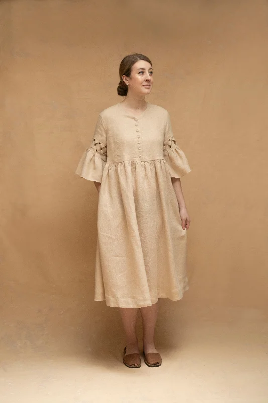 Mini dress with sailor collar-Meg'23 Oversized Dress in Dusty Aqua with Short Sleeves, Linen Dress