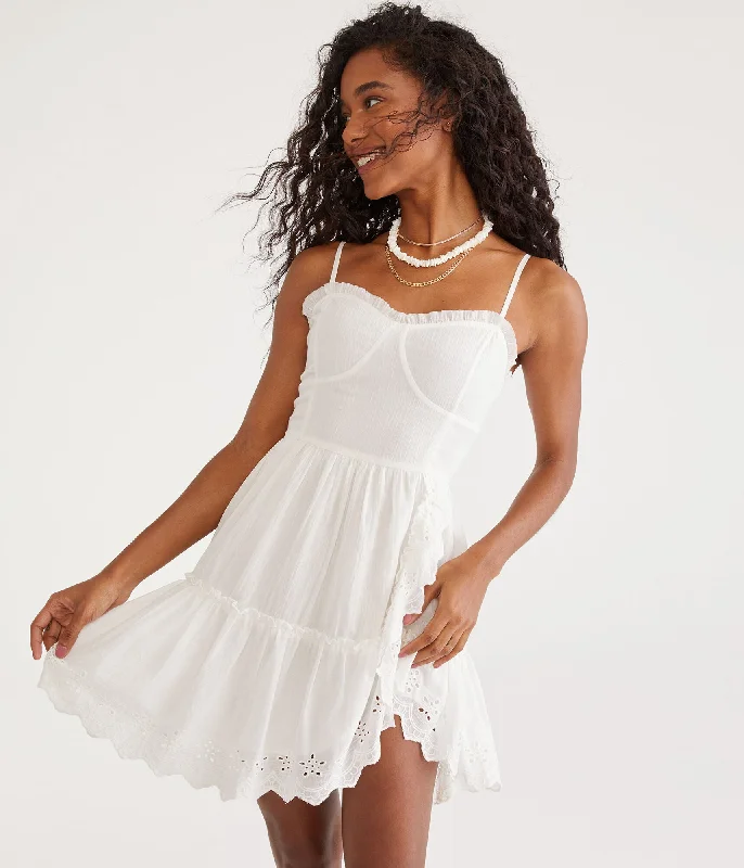 Mini dress with tiered skirt-Aeropostale Solid Sweetheart Eyelet Fit & Flare Dress