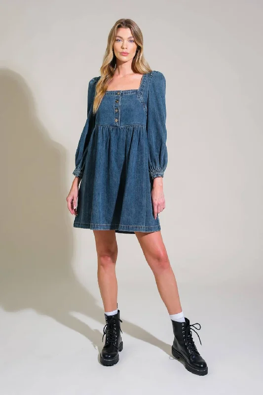 Cowl neck mini dress for stylish look-EXOTIC ESCAPE DENIM MINI DRESS