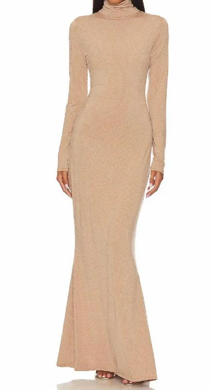 Maxi dress with festive look-All Out Maxi Dress In Taupe