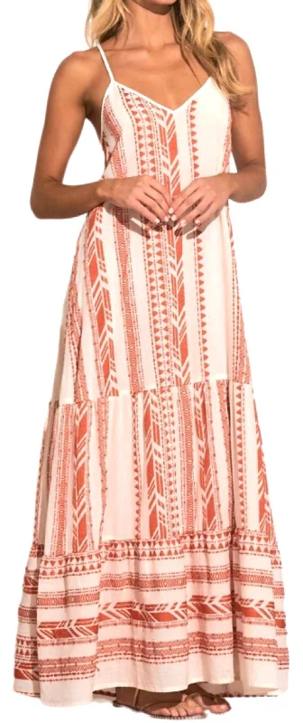 Casual striped maxi dress-Spaghetti Strap Tiered Maxi Dress In Natural/orange