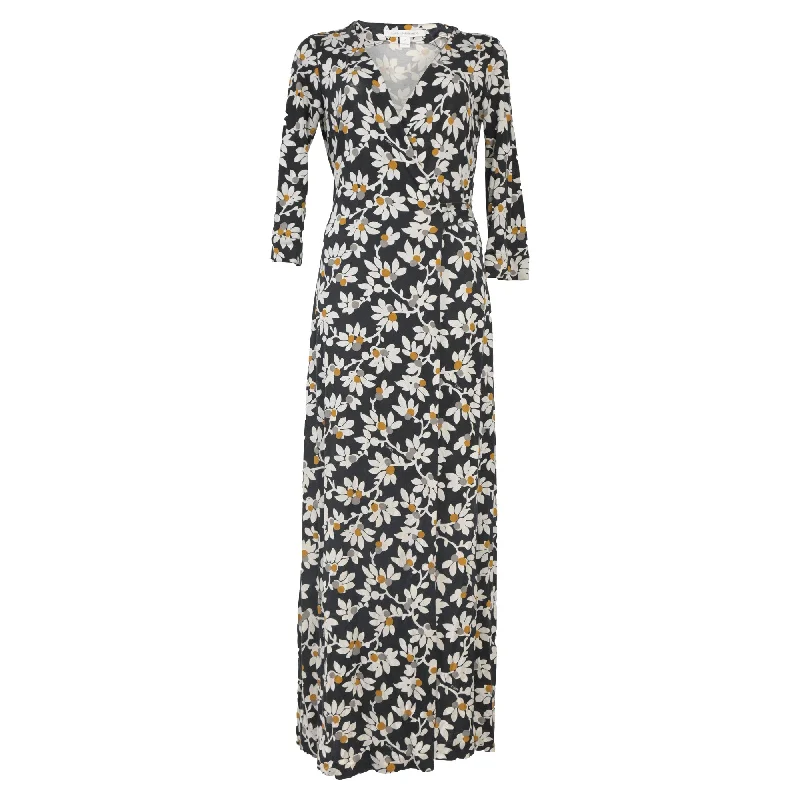 Maxi dress with statement sleeves-Diane von Furstenberg Floral Print Long Dress in Black Viscose