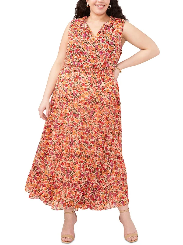 Maxi dress with halter neck-Plus Womens Tie Neck Long Maxi Dress