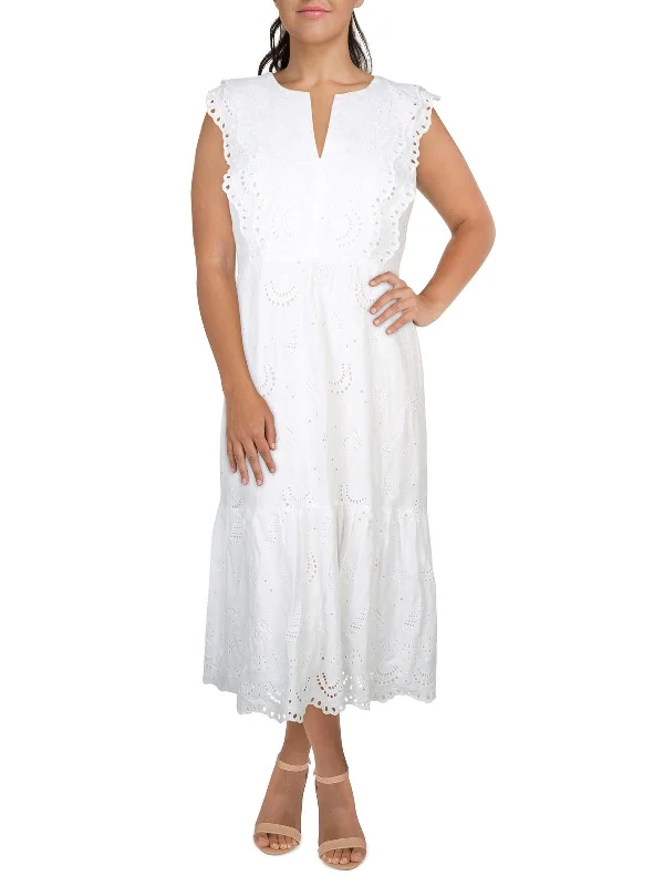 Maxi dress with high-low silhouette-Womens Eyelet Cotton Maxi Dress