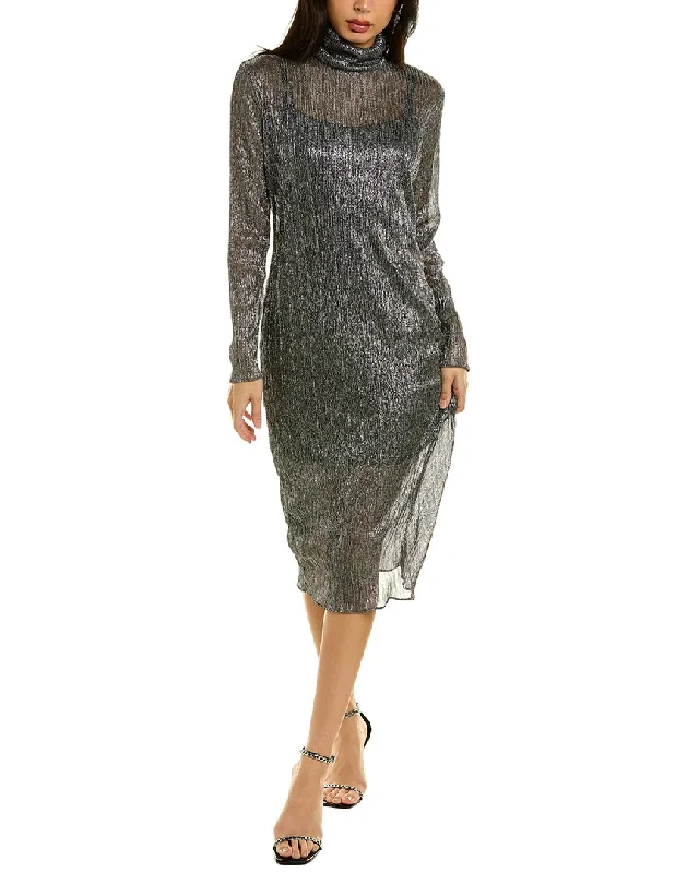 Midi dress with high split-BCBGMAXAZRIA Metallic Midi Dress