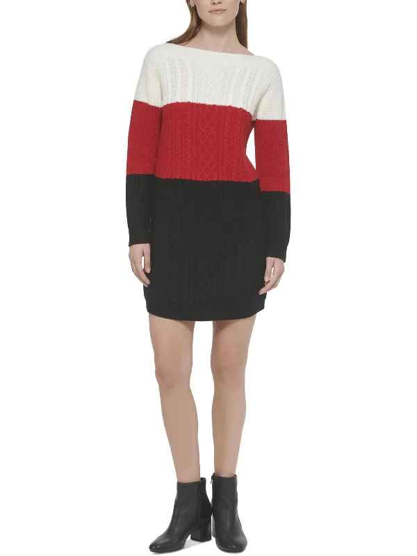 Mini dress with crisscross back-Womens Cable Knit Mini Sweaterdress