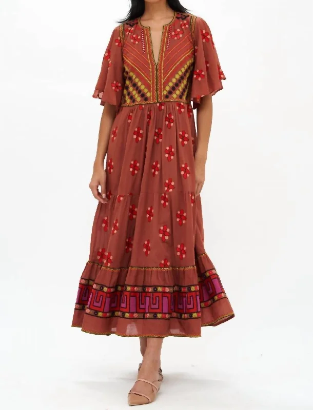 Maxi dress with elastic waist-Flirty V-Neck Maxi In Mocha