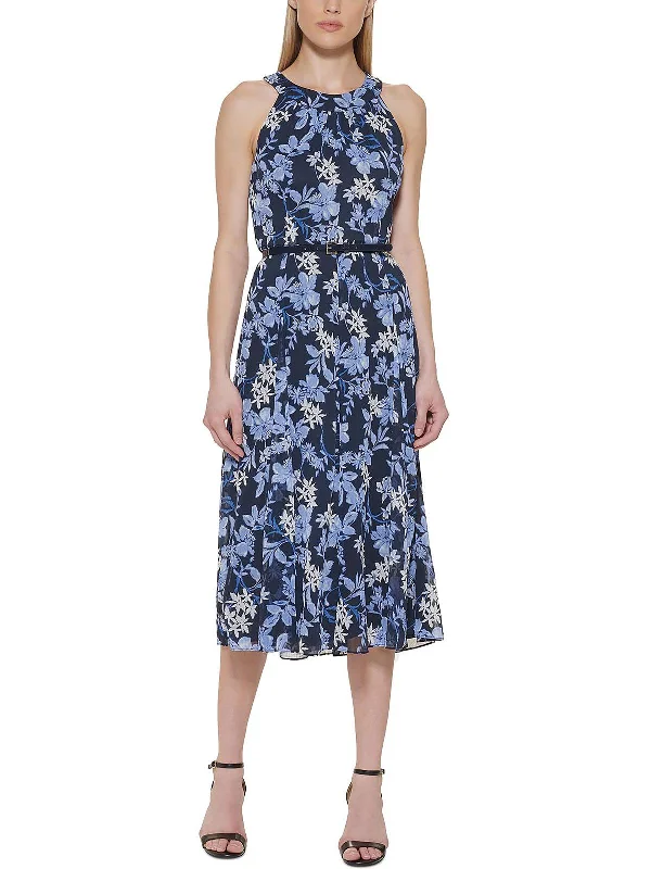 Nautical inspired midi dress-Womens Floral Print Midi Fit & Flare Dress