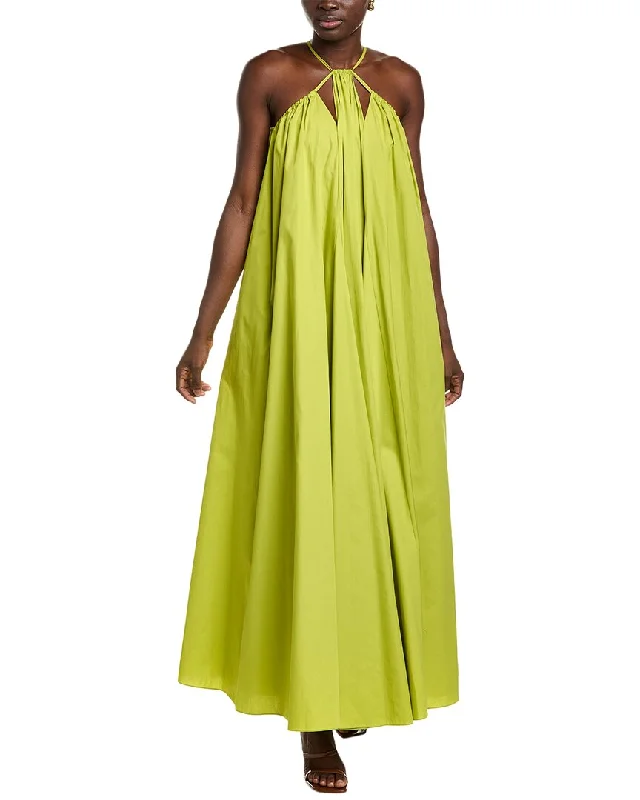 Maxi dress with crisscross straps-Oscar de la Renta Trapeze Halter Maxi Dress