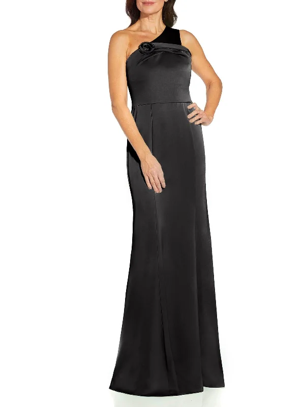 Maxi dress with side slit-Womens Satin Maxi Evening Dress