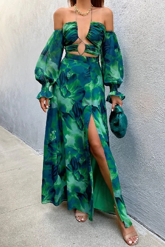 Maxi dress with floral details-Kharma Maxi Dress - Green Floral