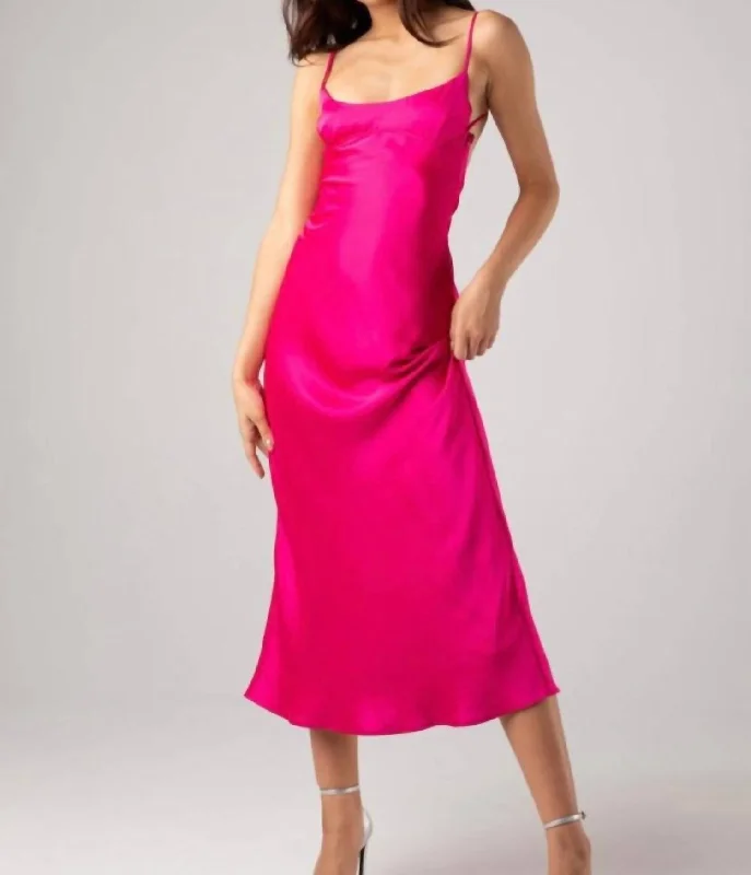 Tropical vibe midi dress-Isabella Satin Midi Dress in Fuchsia