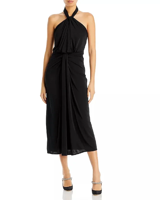 Maxi dress with high split-Kaily Halter Maxi Dress In Black