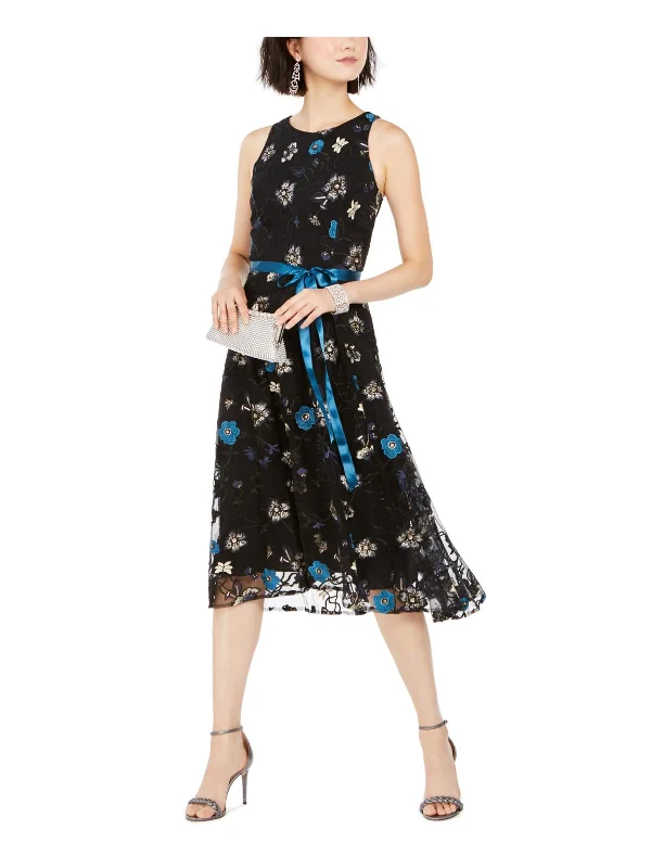 Floral embroidered midi dress-Womens Sequined Embroidered Midi Dress