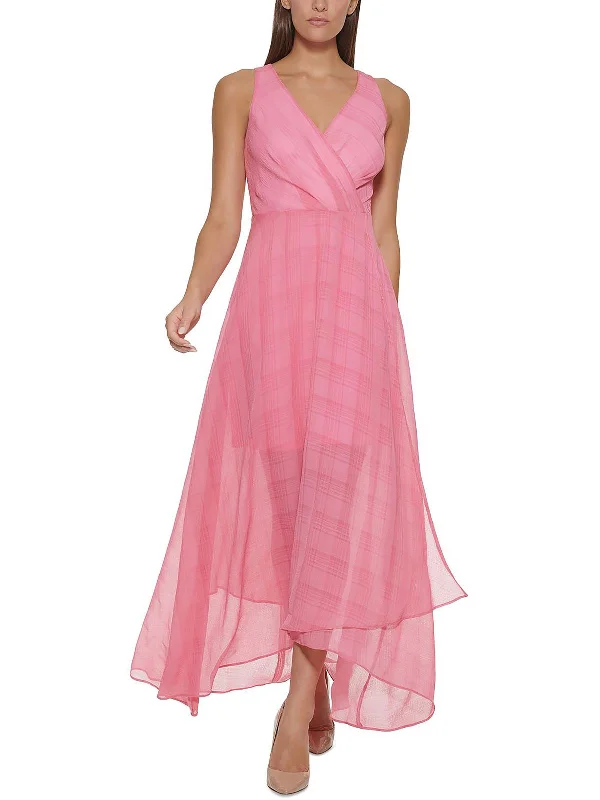 Trendy maxi dress-Womens Plaid Surplice Maxi Dress