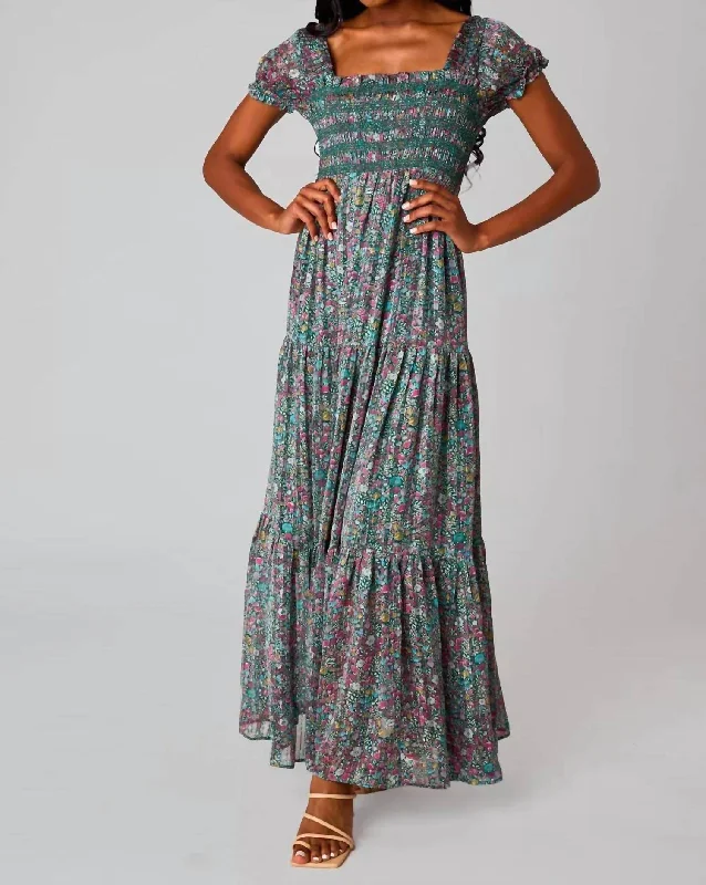 Maxi dress with frill details-Hattie Smocked Maxi Dress In Sycamore