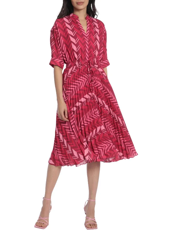 Midi dress with puff sleeves-Womens Printed Tie Waist Midi Dress