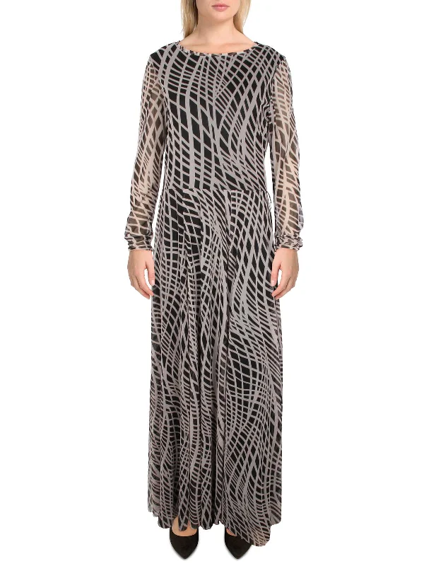 Casual striped maxi dress-Womens Mesh Printed Maxi Dress