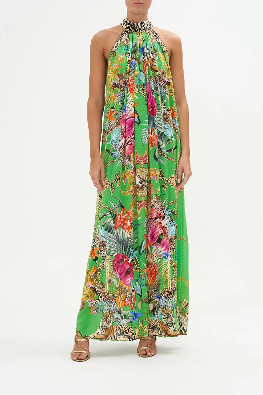 Maxi dress with ombre effect-TIE NECK LONG DRESS CURIOUS AND CURIOUSER