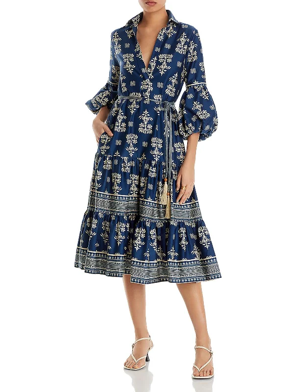 Maxi dress with leaf print-Lindosa Womens Printed Cotton Maxi Dress