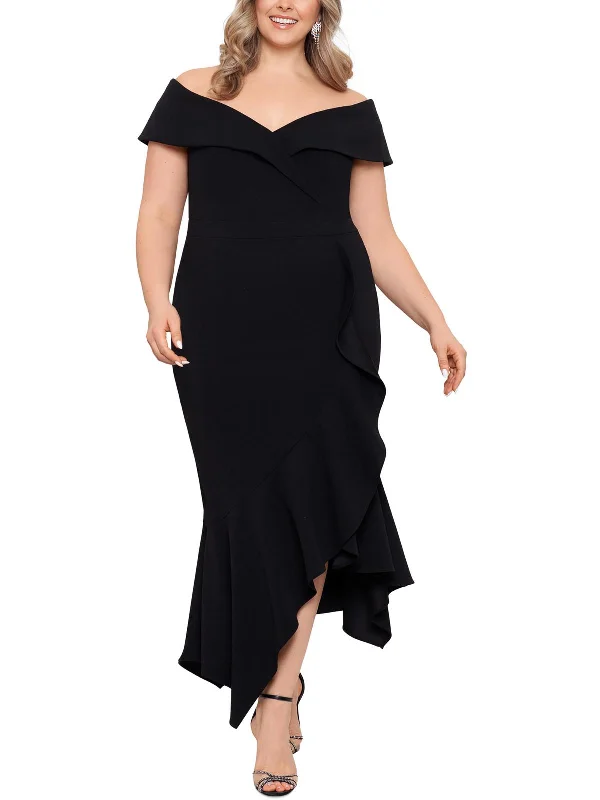 Relaxed fit maxi dress-Plus Womens Ruffled Maxi Evening Dress