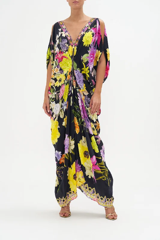 Maxi dress with wrap design-LONG DRAPE DRESS WITH ZIP FRONT PEACE BE WITH YOU