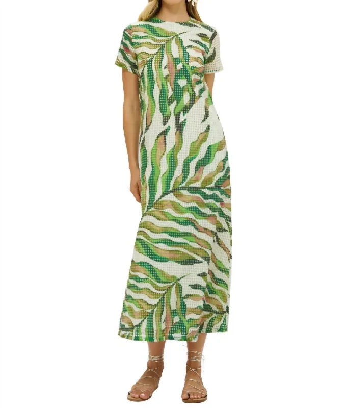 Maxi dress with sheer sleeves-Short Sleeve Shift Maxi Dress In Maldive Green