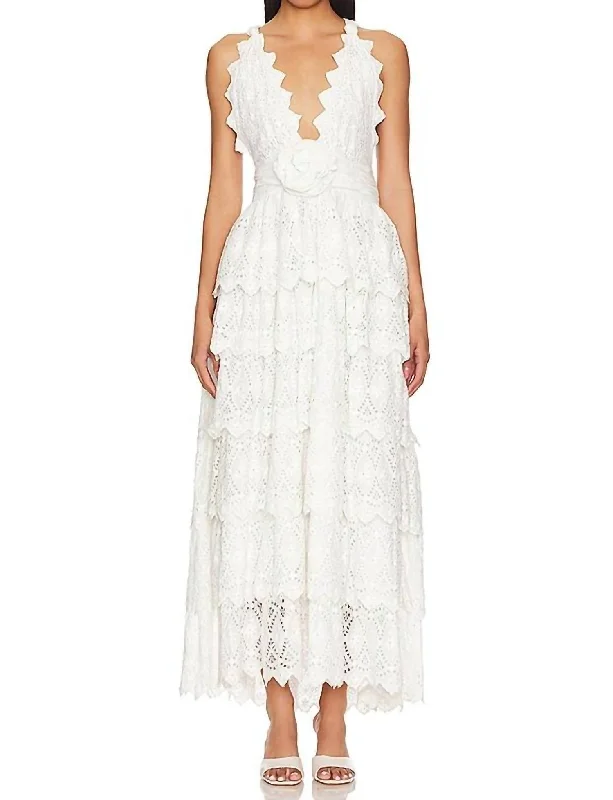 Maxi dress with tiered bodice-Nevis Maxi Dress In Off White