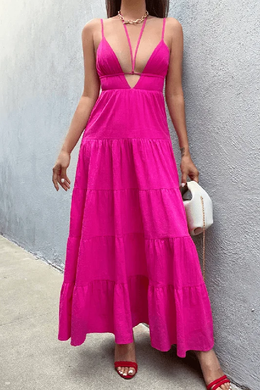 Maxi dress with high-low silhouette-Kame Maxi Dress - Fuchsia