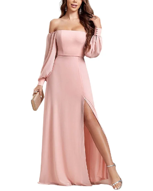 Maxi dress with bell cuffs-Luna Tuccini Off-The-Shoulder Maxi Dress