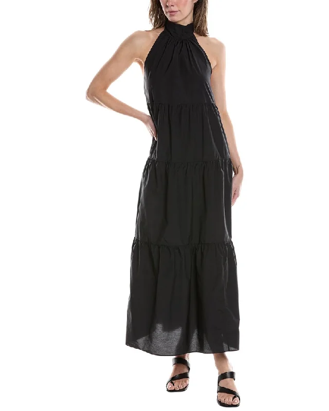 Elegant maxi dress for weddings-Theory Halter Tier Maxi Dress